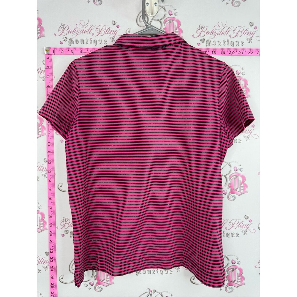 Tailteck shirt sparkly zip up silver Pink & Black Striped Zip Polo - Picture 2 of 11